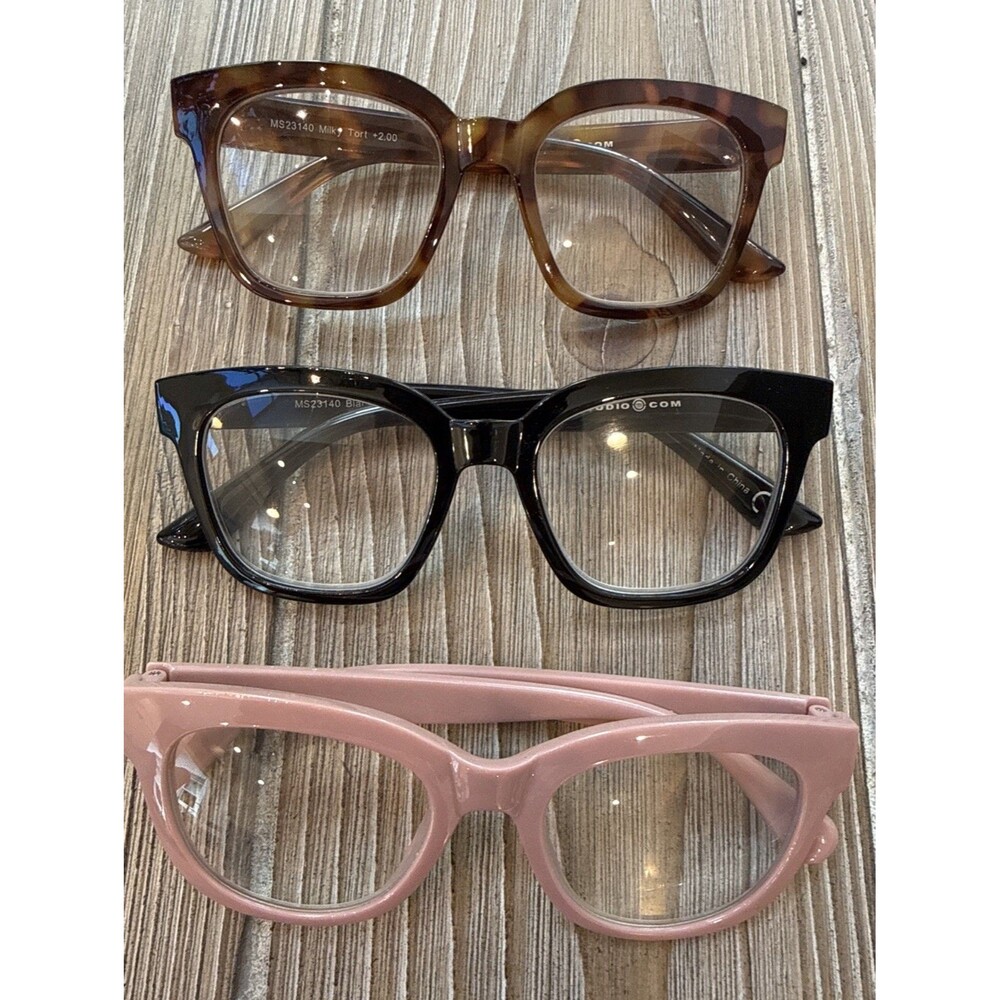 Lot of 3 Women’s Reading Glasses +2.00 Black, Milky Tort & Rose Readers